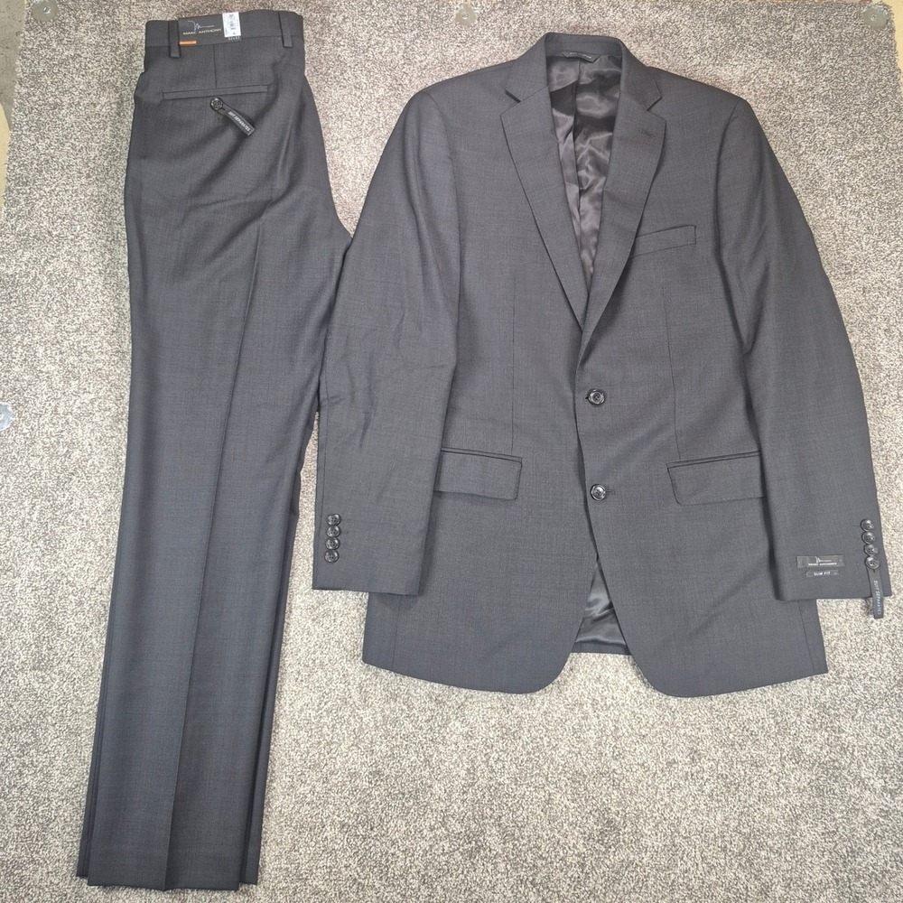 NWT Marc Anthony Suit Mens 40L 32x32 Black Slim Fit Wool Blazer Pants 2-Piece